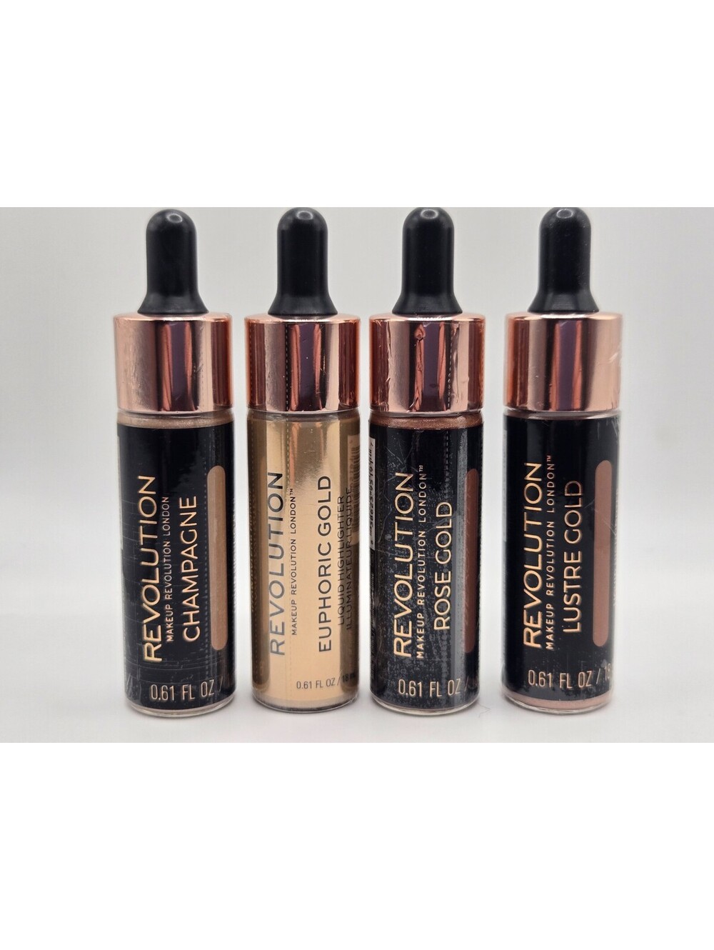 Makeup Revolution Liquid Highlighter Lot of 4 Rose Gold Champagne Lustre New